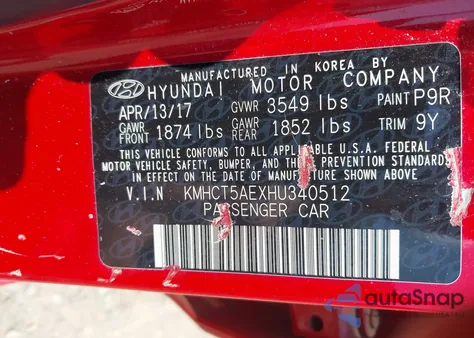 2017 Hyundai Accent Se из США, поврежденный, VIN KMHCT5AEXHU340512